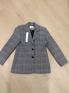 NWT Ganni Single-breasted Prince of Wales-check plaid blazer XS Size 2